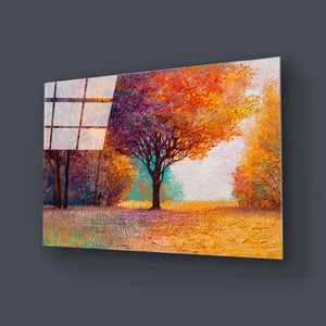 Autumn Forest Orange Leaves Glass Wall Art