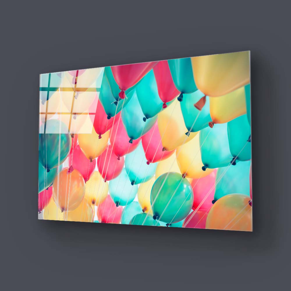 Balloons Sky Glass Wall Art