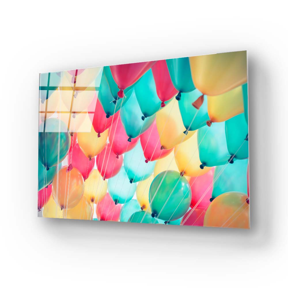 Balloons Sky Glass Wall Art