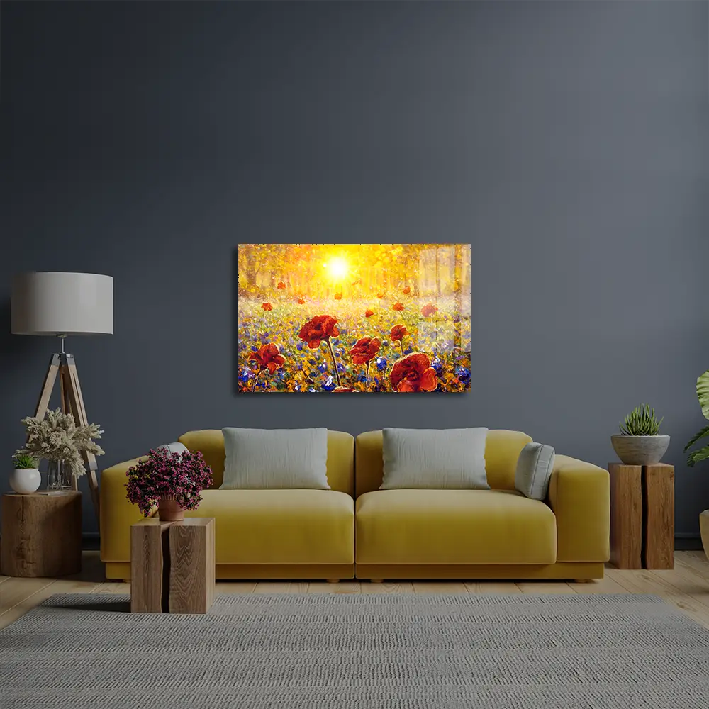 Beautiful Field Flowers Glass Wall Art