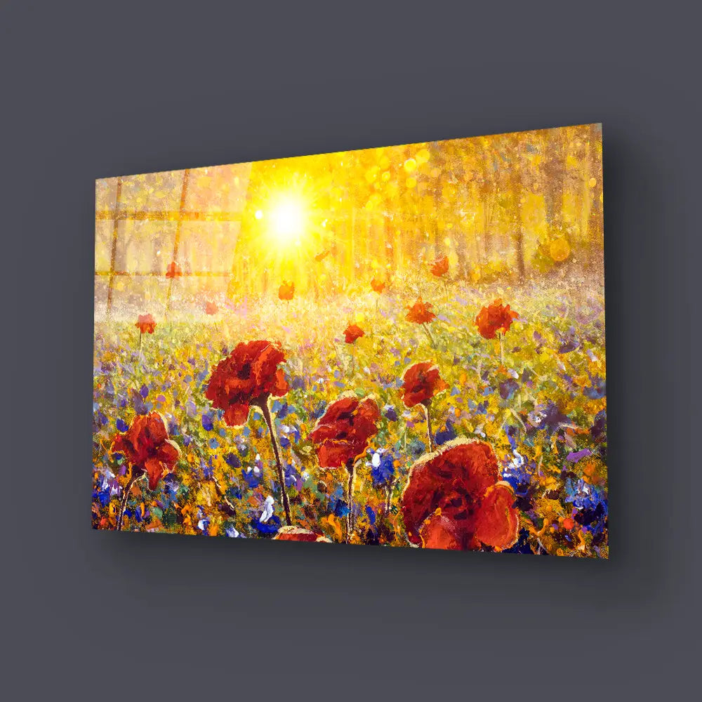Beautiful Field Flowers Glass Wall Art