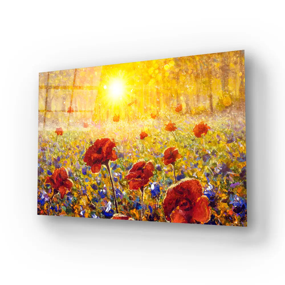 Beautiful Field Flowers Glass Wall Art