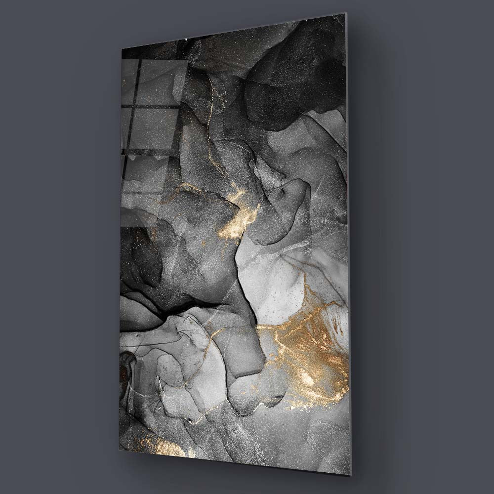 Black and Gold Alcohol Ink Abstract Glass Wall Art