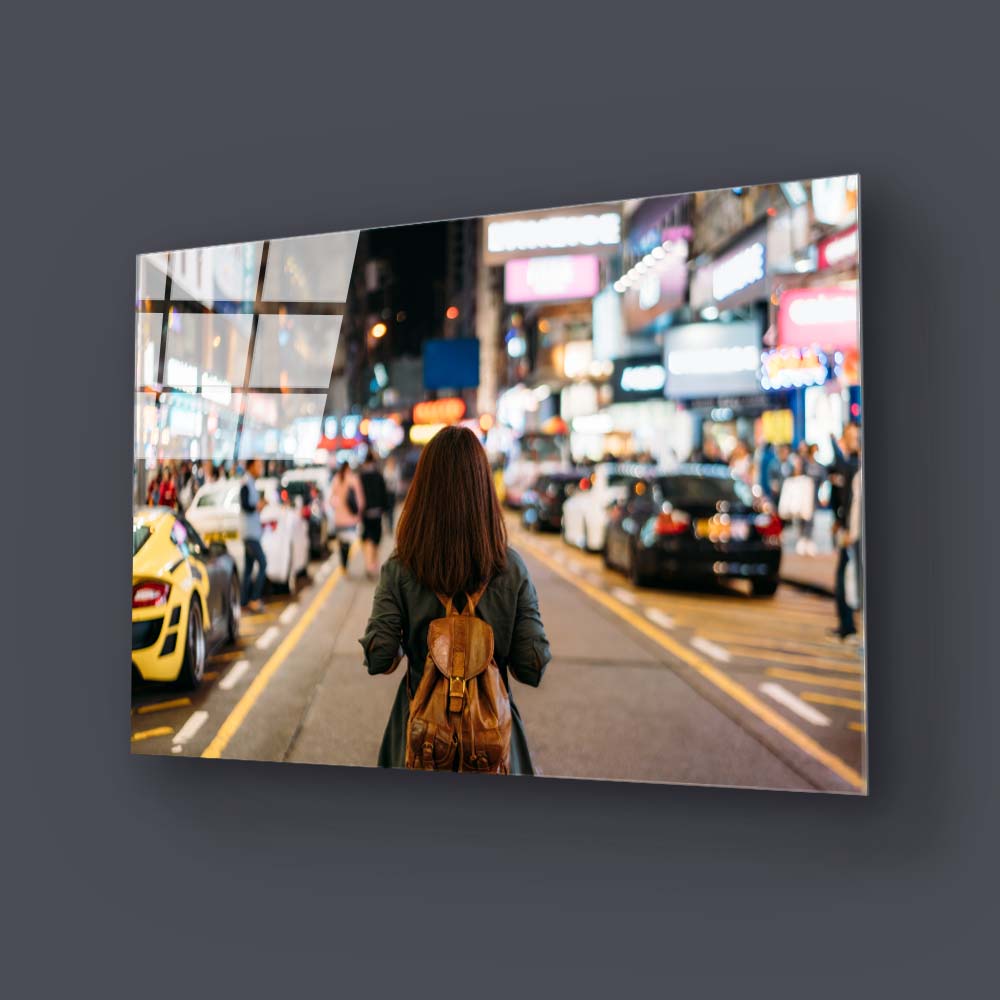 Blinding City Lights Glass Wall Art