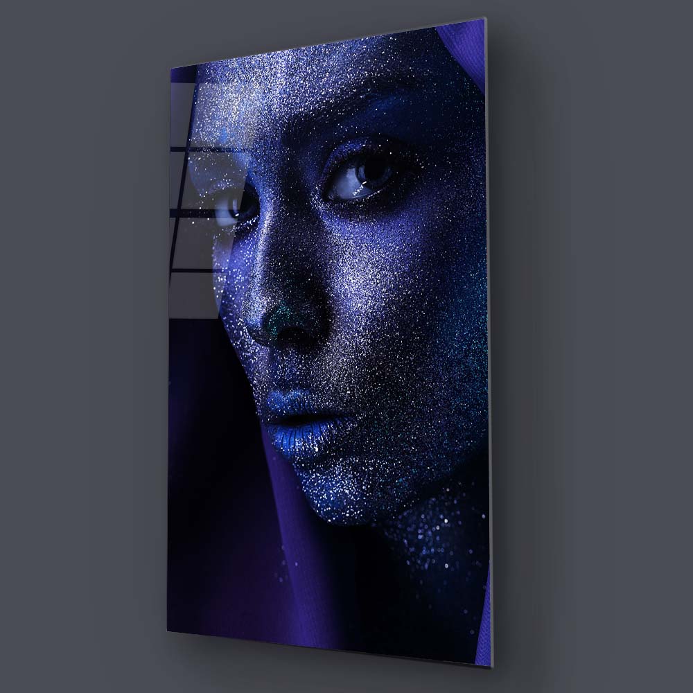 Blue Glitter Makeup Glass Wall Art