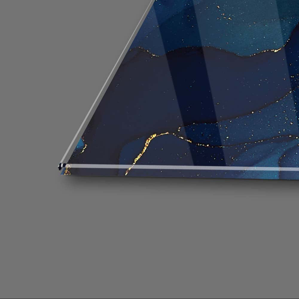 Blue and Gold Alcohol Ink Abstract Glass Wall Art