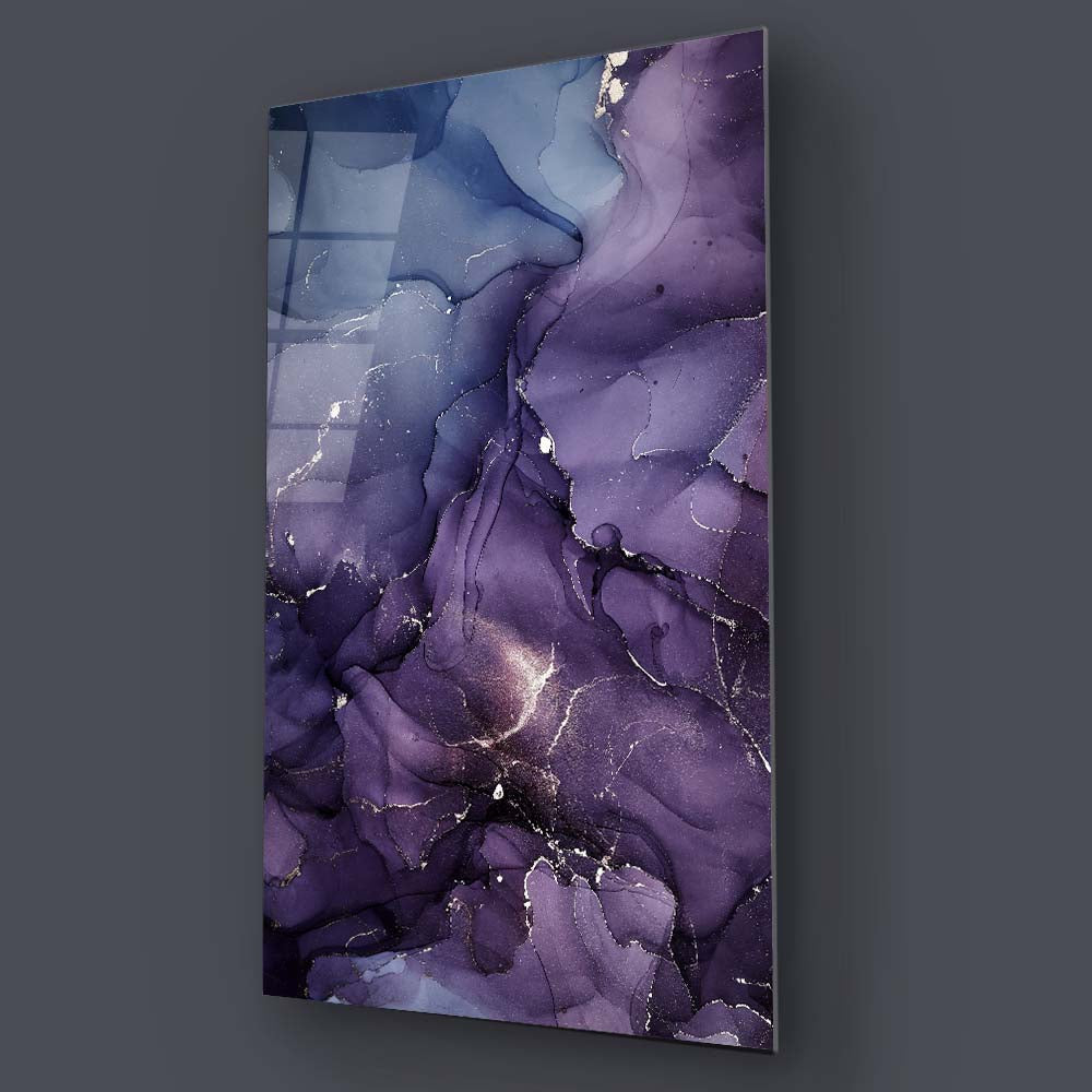 Blue and Purple Alcohol Ink Abstract Glass Wall Art