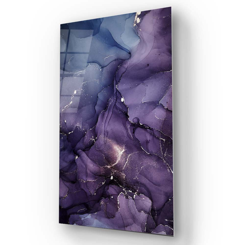 Blue and Purple Alcohol Ink Abstract Glass Wall Art