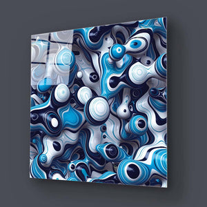 Blue and White Abstract Drops Glass Wall Art