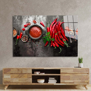 Bunch of Red Chillies Glass Wall Art