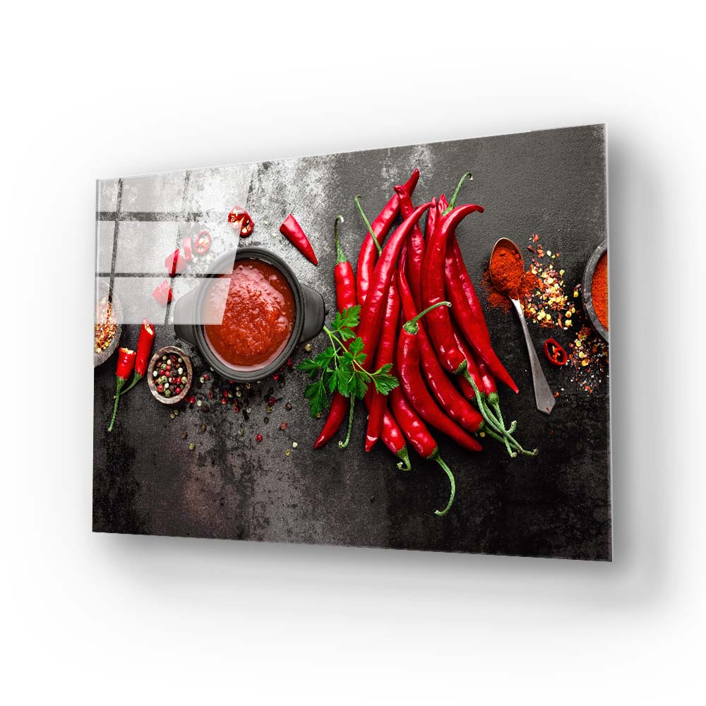 Bunch of Red Chillies Glass Wall Art