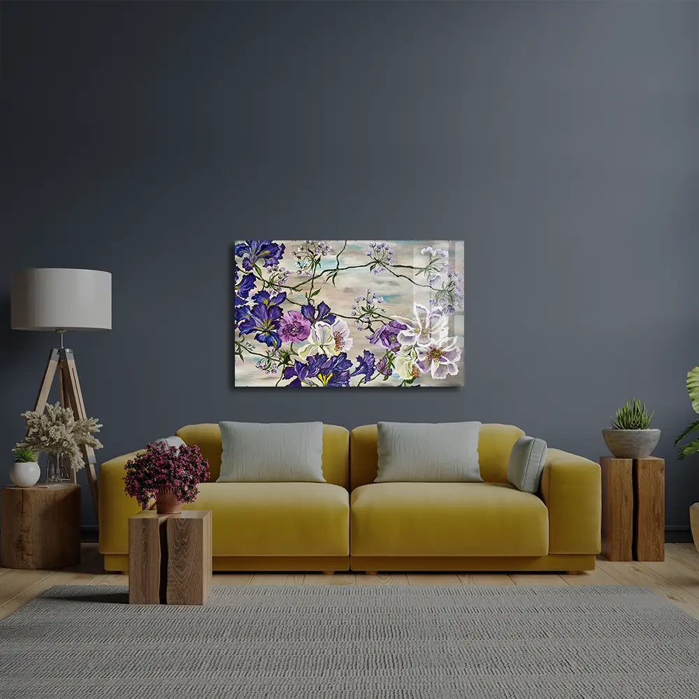 Canvas Flowers Glass Wall Art
