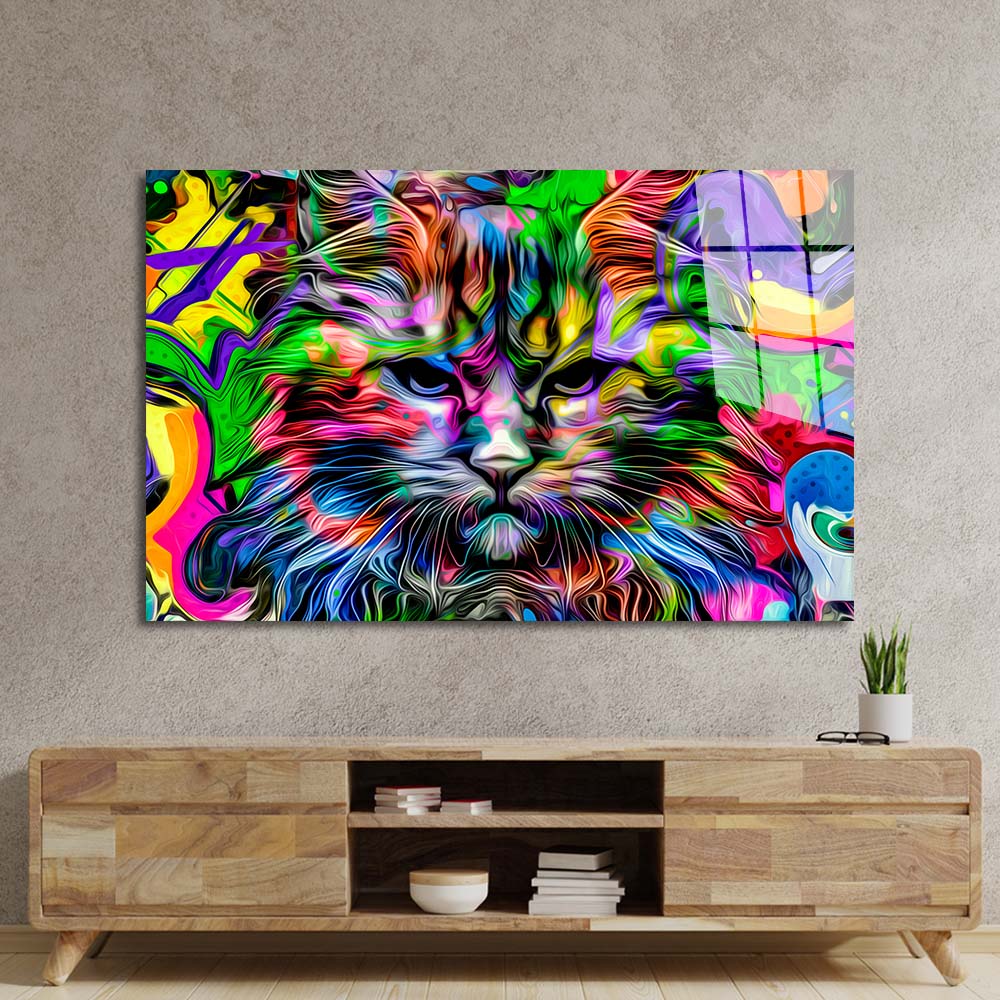 Cat Pop Art Glass Wall Art