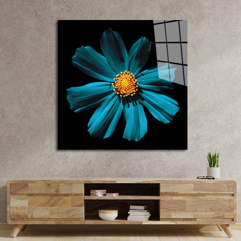 Cerulean Daisy Glass Wall Art