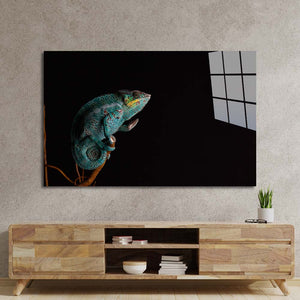 Chameleon Black Background Glass Wall Art