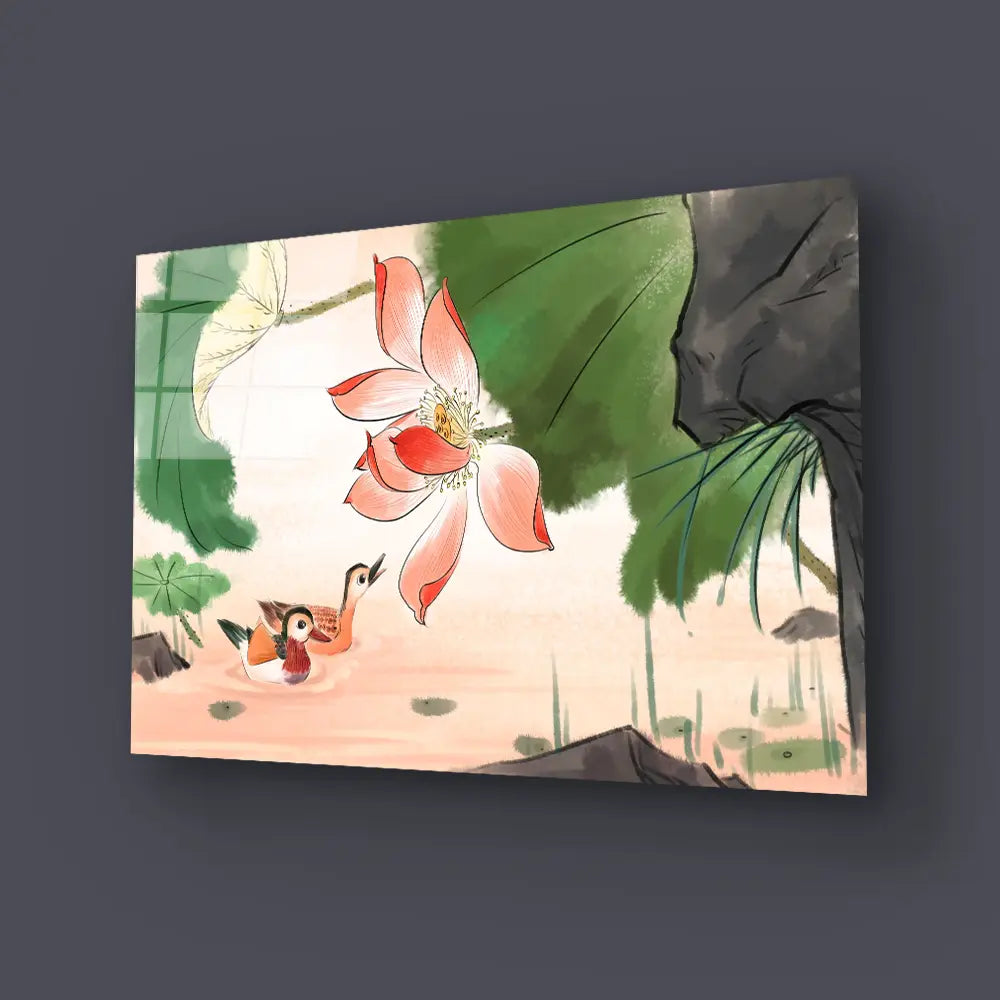 Chinese Style Lotus Glass Wall Art