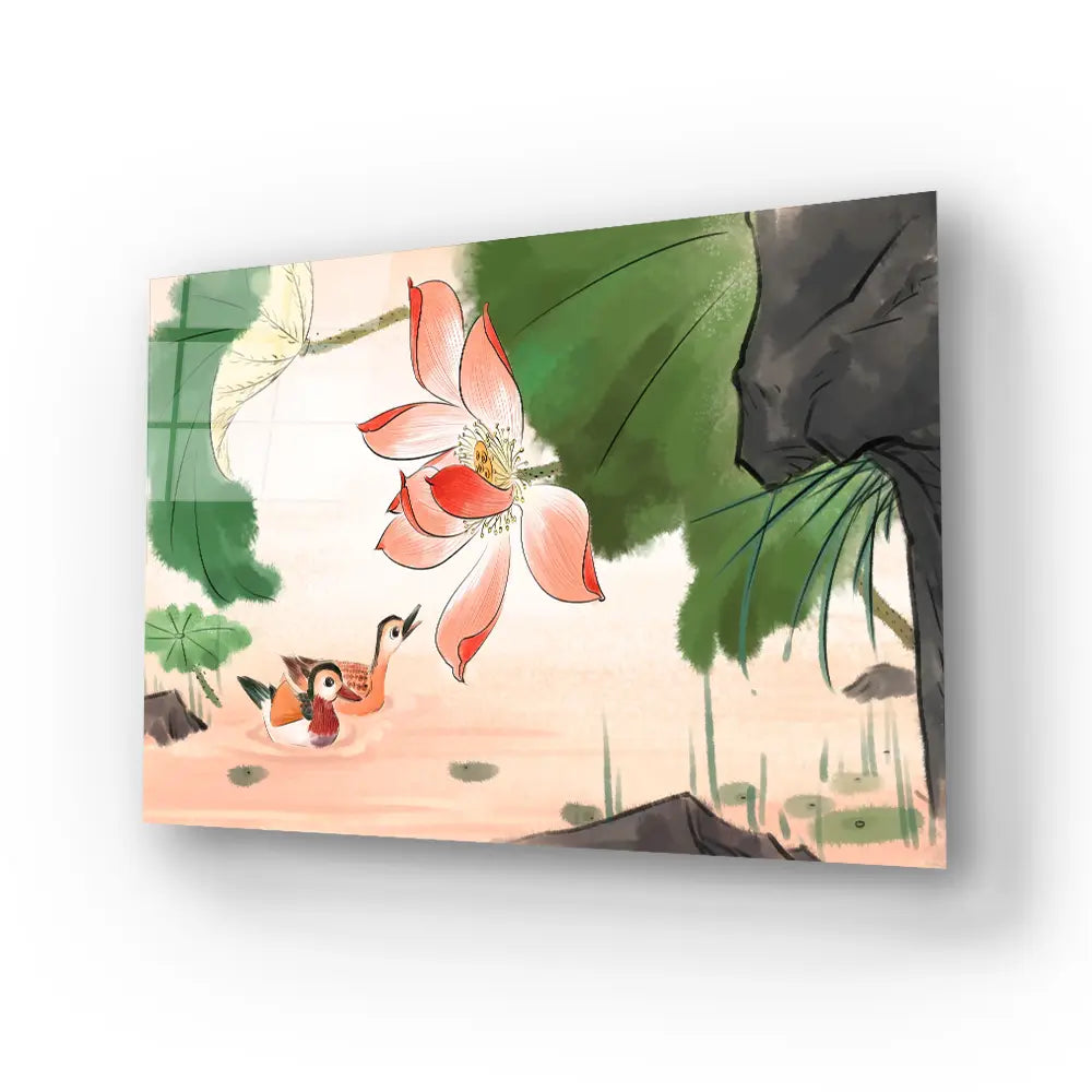 Chinese Style Lotus Glass Wall Art