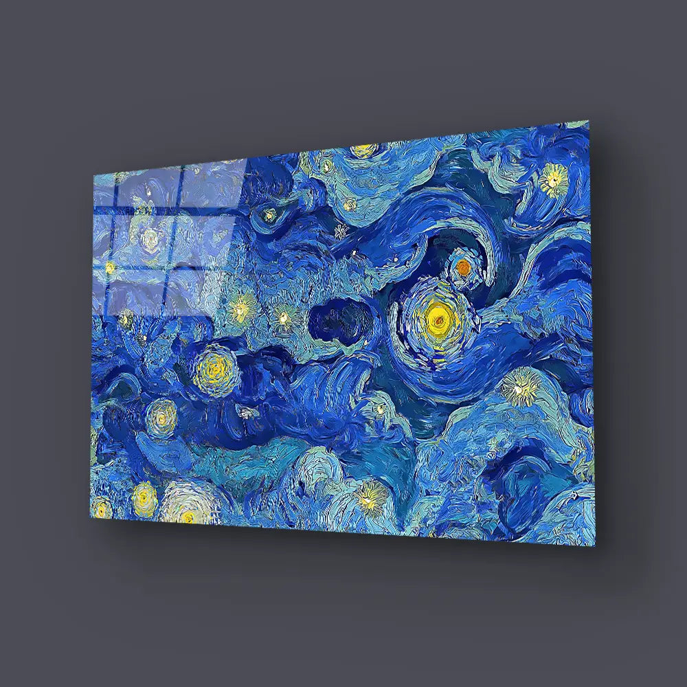 Cloudy Blue Night Sky Stars Glass Wall Art