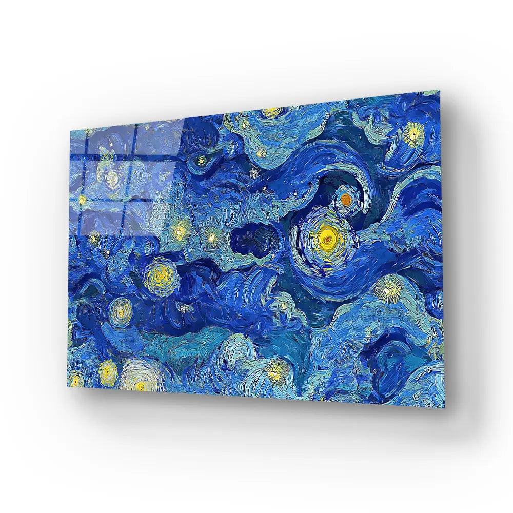 Cloudy Blue Night Sky Stars Glass Wall Art