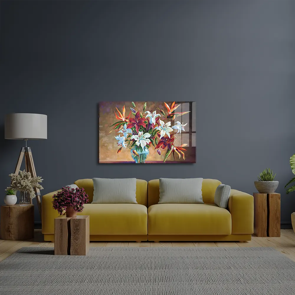 Colorful Lily Flowers Glass Wall Art