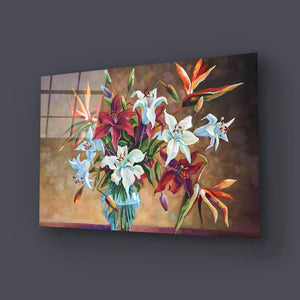 Colorful Lily Flowers Glass Wall Art