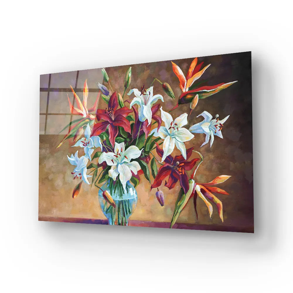 Colorful Lily Flowers Glass Wall Art