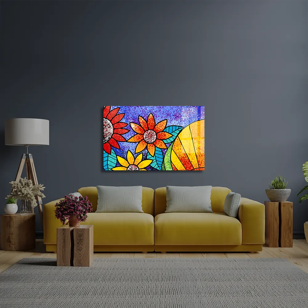 Colorful Flowers Glass Wall Art
