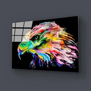 Colourful Eagle Painting in Black Background Glass Wall Art