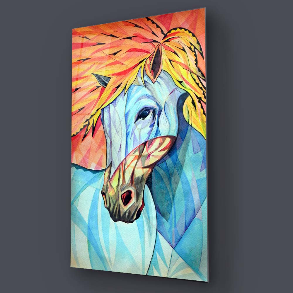 Colourful Horse Abstract Art Painting Glass Wall Art