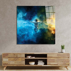 Cosmonaut in Space Classic Glass Wall Art