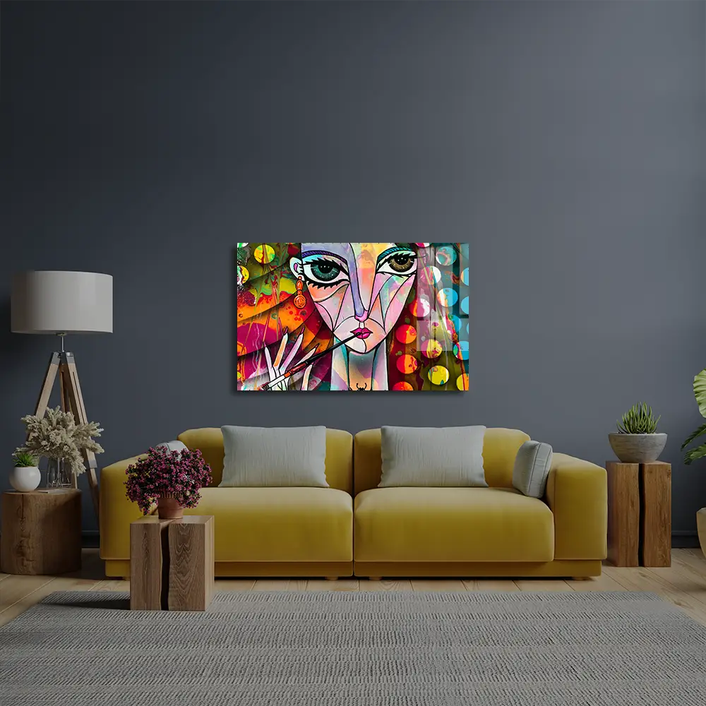 Cubism Woman Portrait Girl Design Glass Wall Art