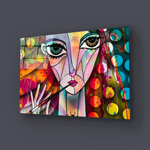Cubism Woman Portrait Girl Design Glass Wall Art