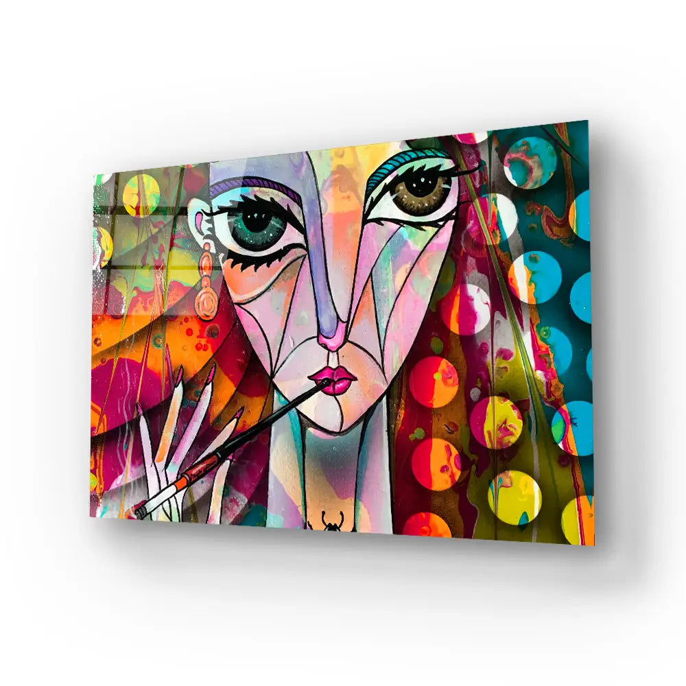 Cubism Woman Portrait Girl Design Glass Wall Art