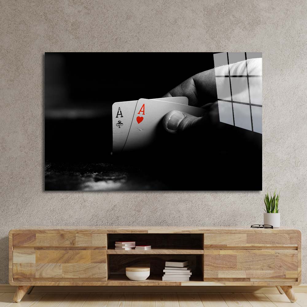 Double Aces Playing Cards Glass Wall Art