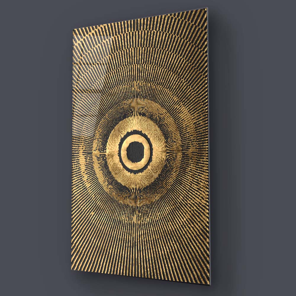 Egyptian Circle Sun Rays with Dark Textured Background Glass Wall Art