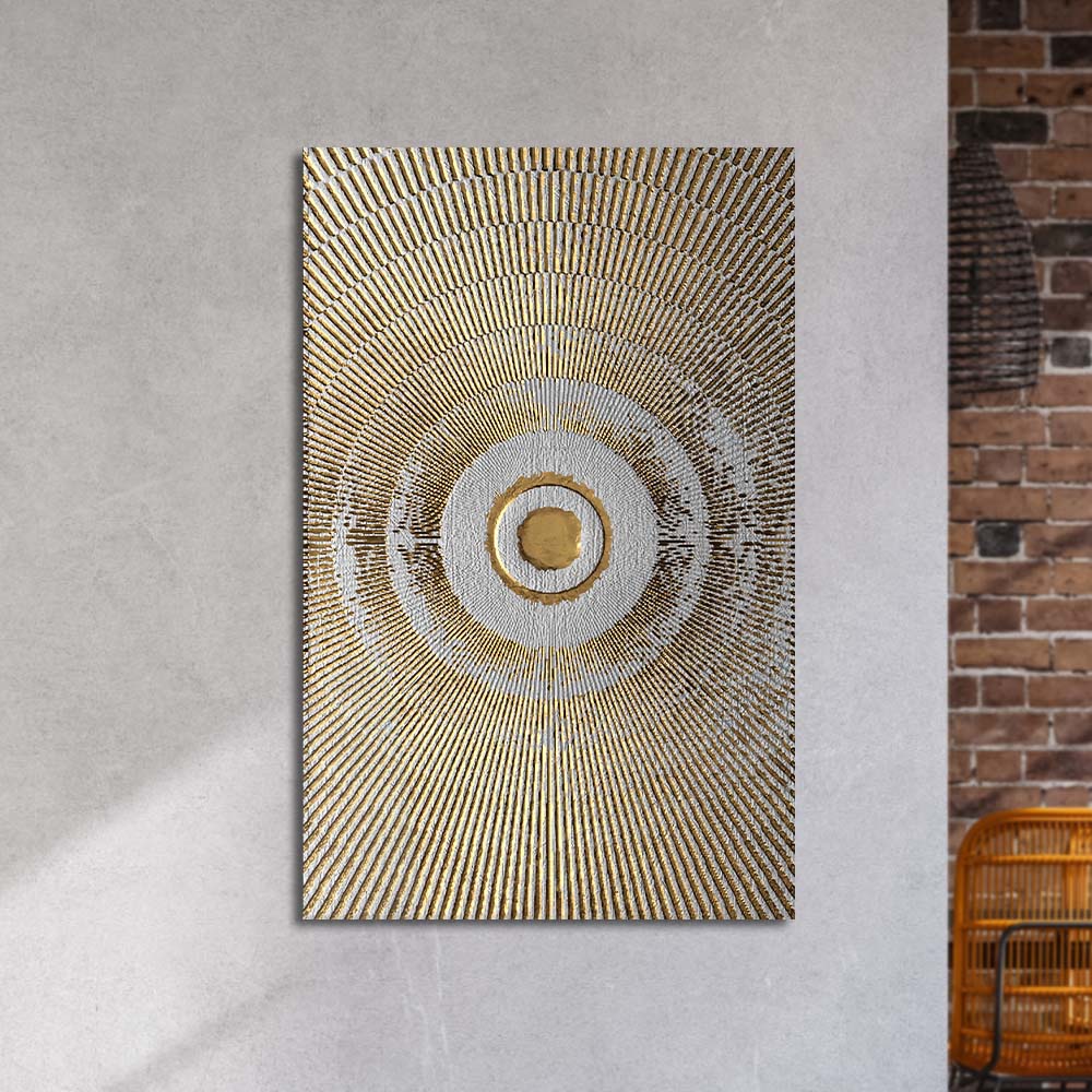 Egyptian Circle Sun Rays with Light Textured Background Glass Wall Art