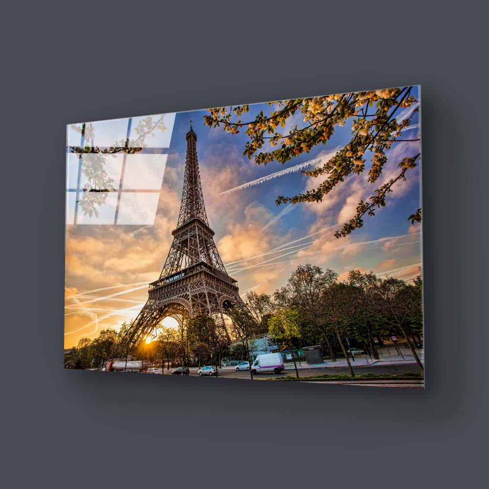 Eiffel Tower Sunset Glass Wall Art