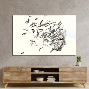 Female Silhouette with Birds Glass Wall Art