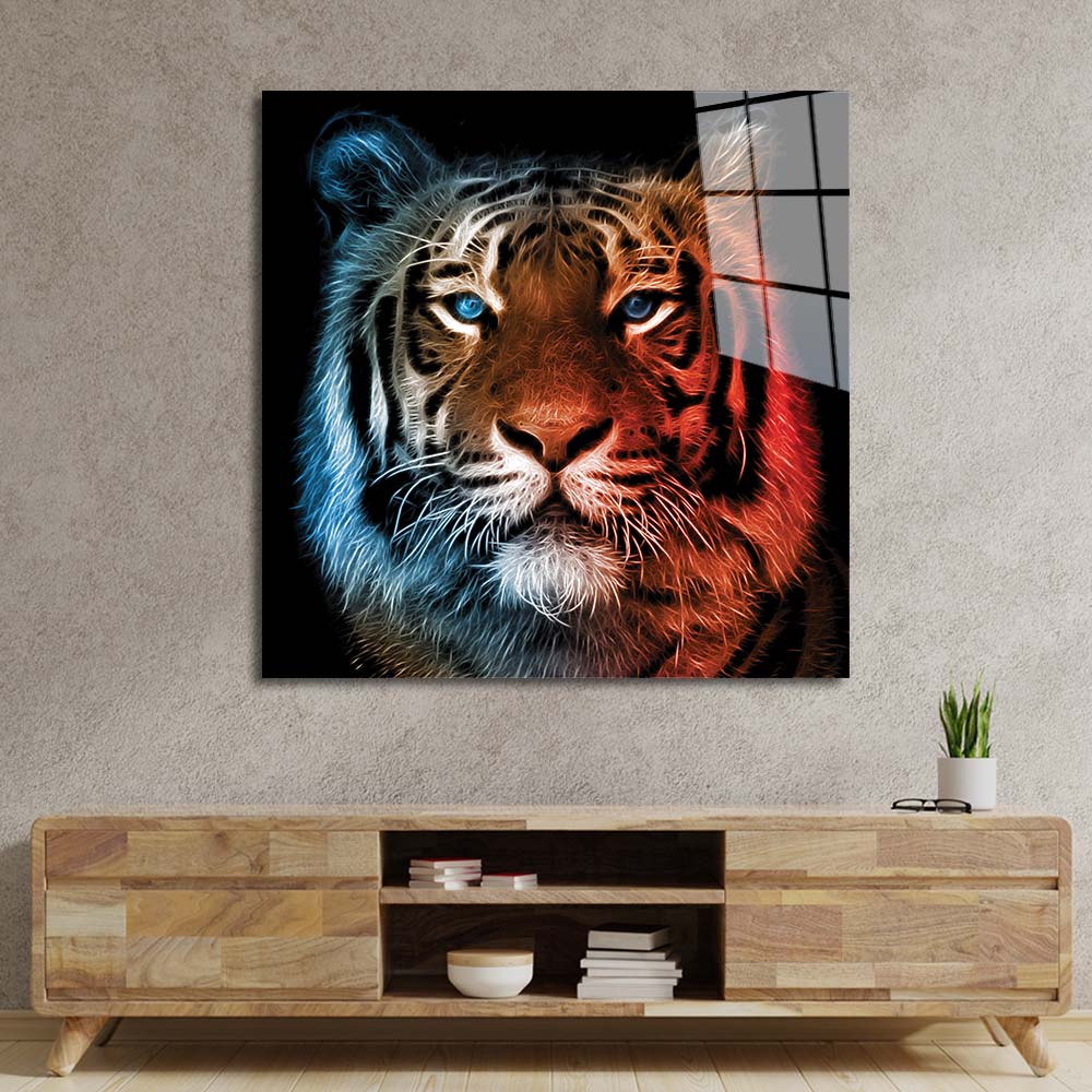 Fire and Ice Tiger Glass Wall Art