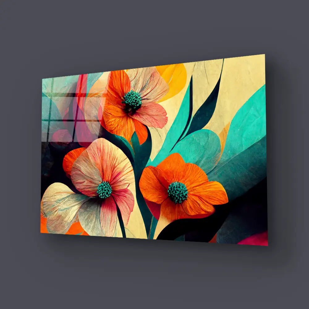 Flower Brush Line Art Glass Wall Art