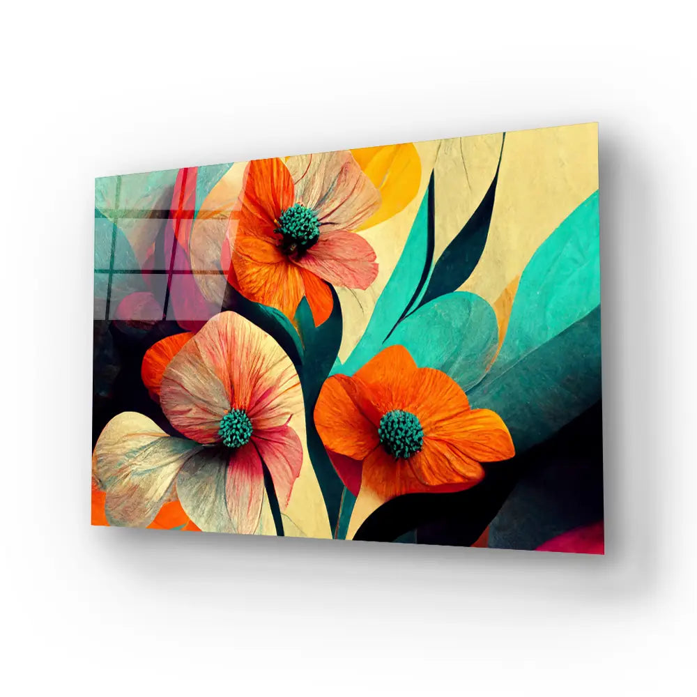Flower Brush Line Art Glass Wall Art