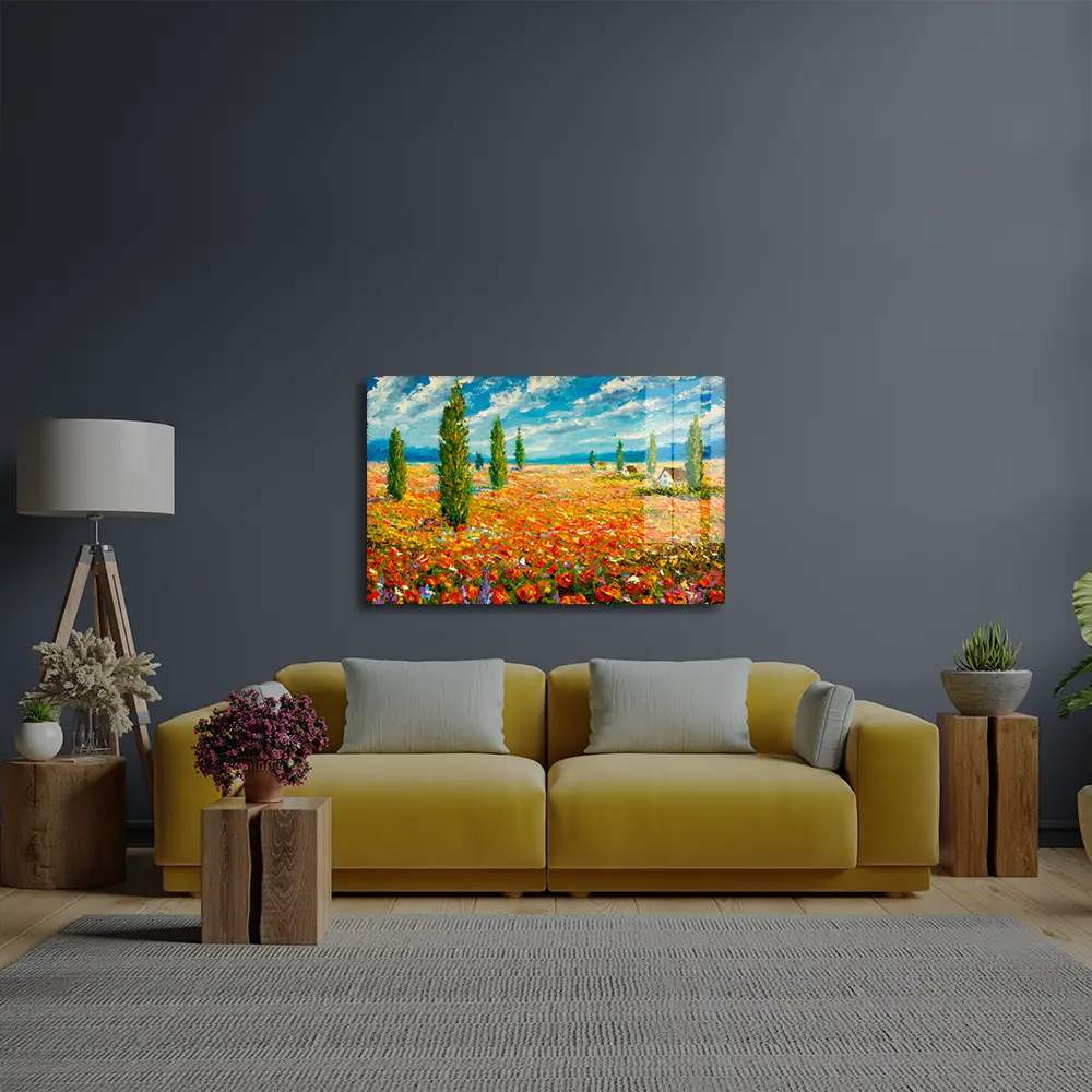 Flower Monet Meadow Glass Wall Art