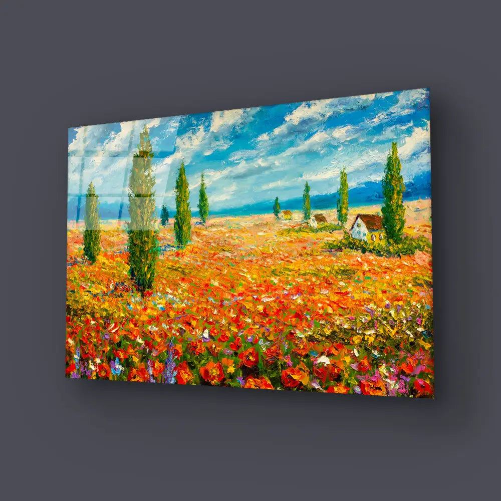 Flower Monet Meadow Glass Wall Art
