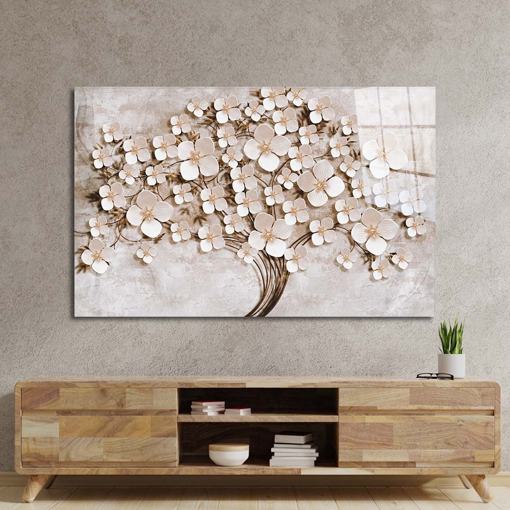 Flowering Tree Glass Wall Art