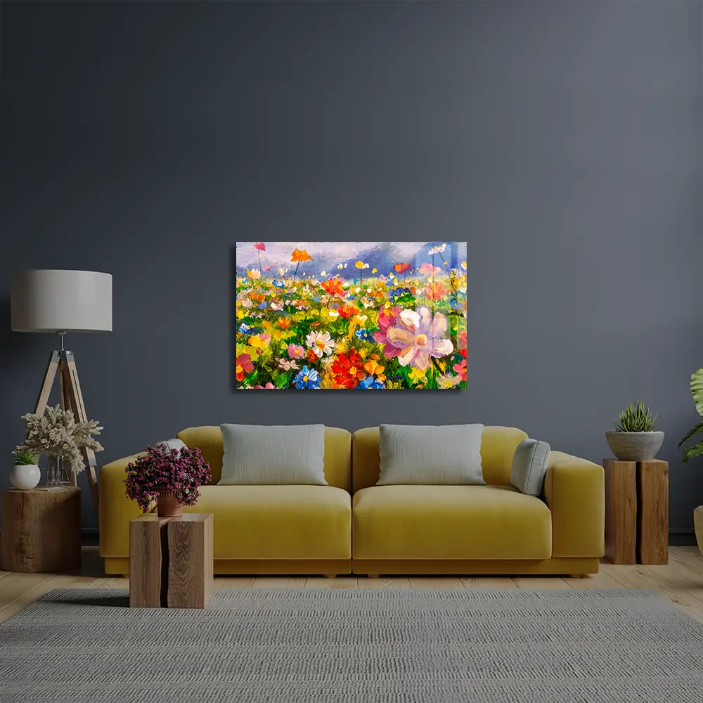 Flowers Monet Meadow Glass Wall Art