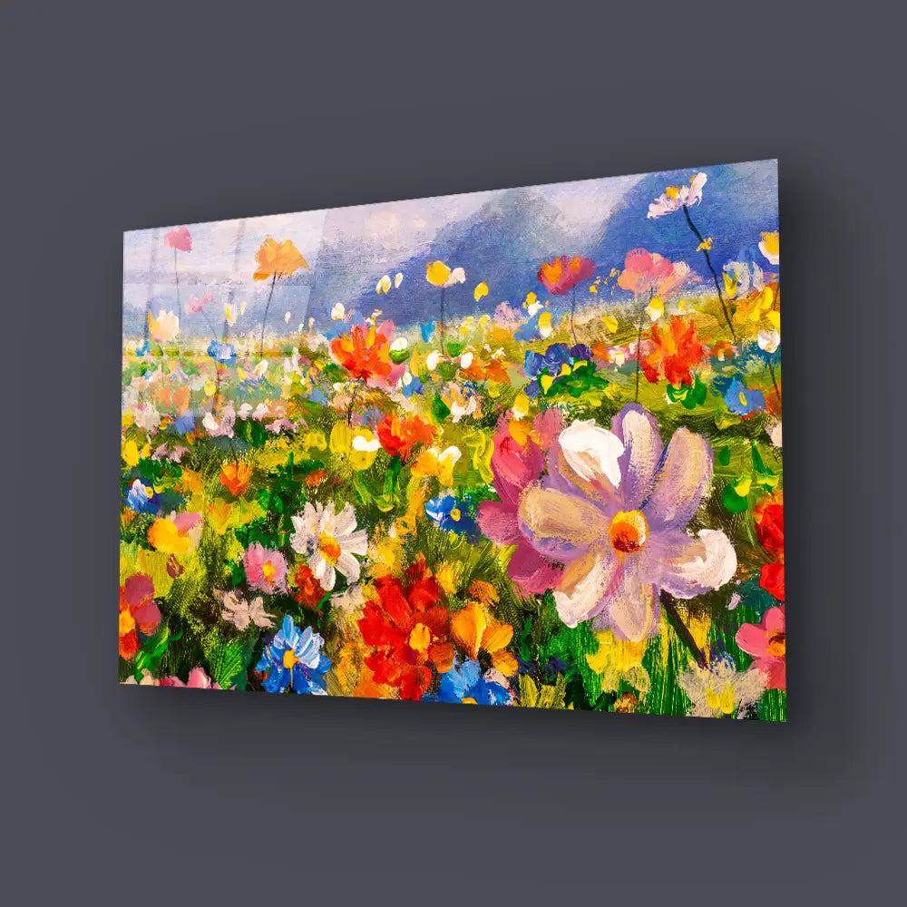 Flowers Monet Meadow Glass Wall Art