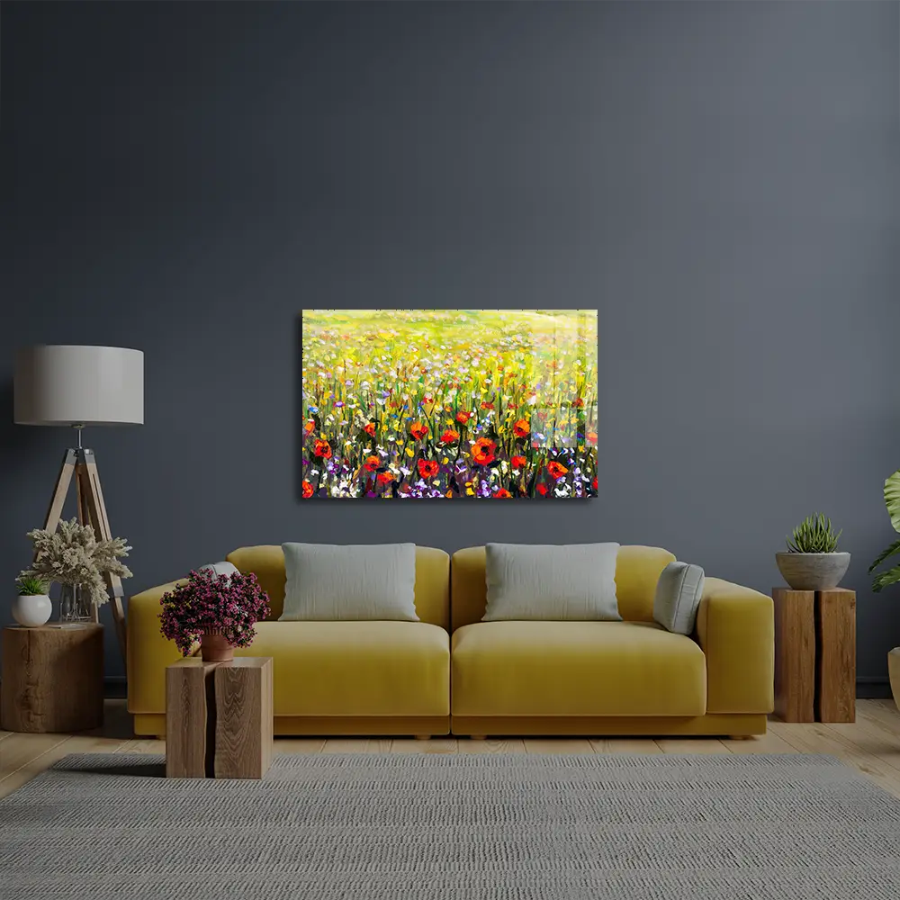 Flowers Red Poppies Glass Wall Art