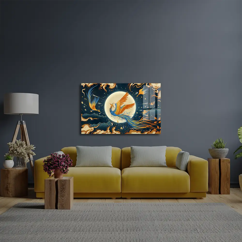 Flying Phoenix Glass Wall Art