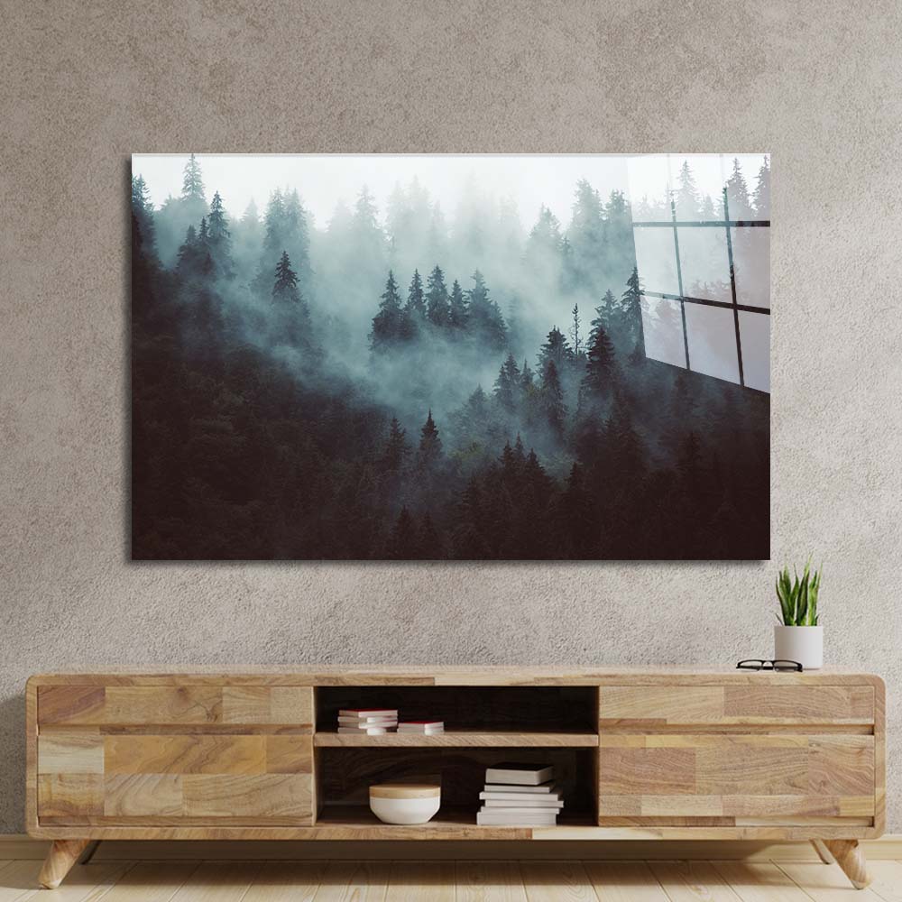 Foggy Forest Glass Wall Art