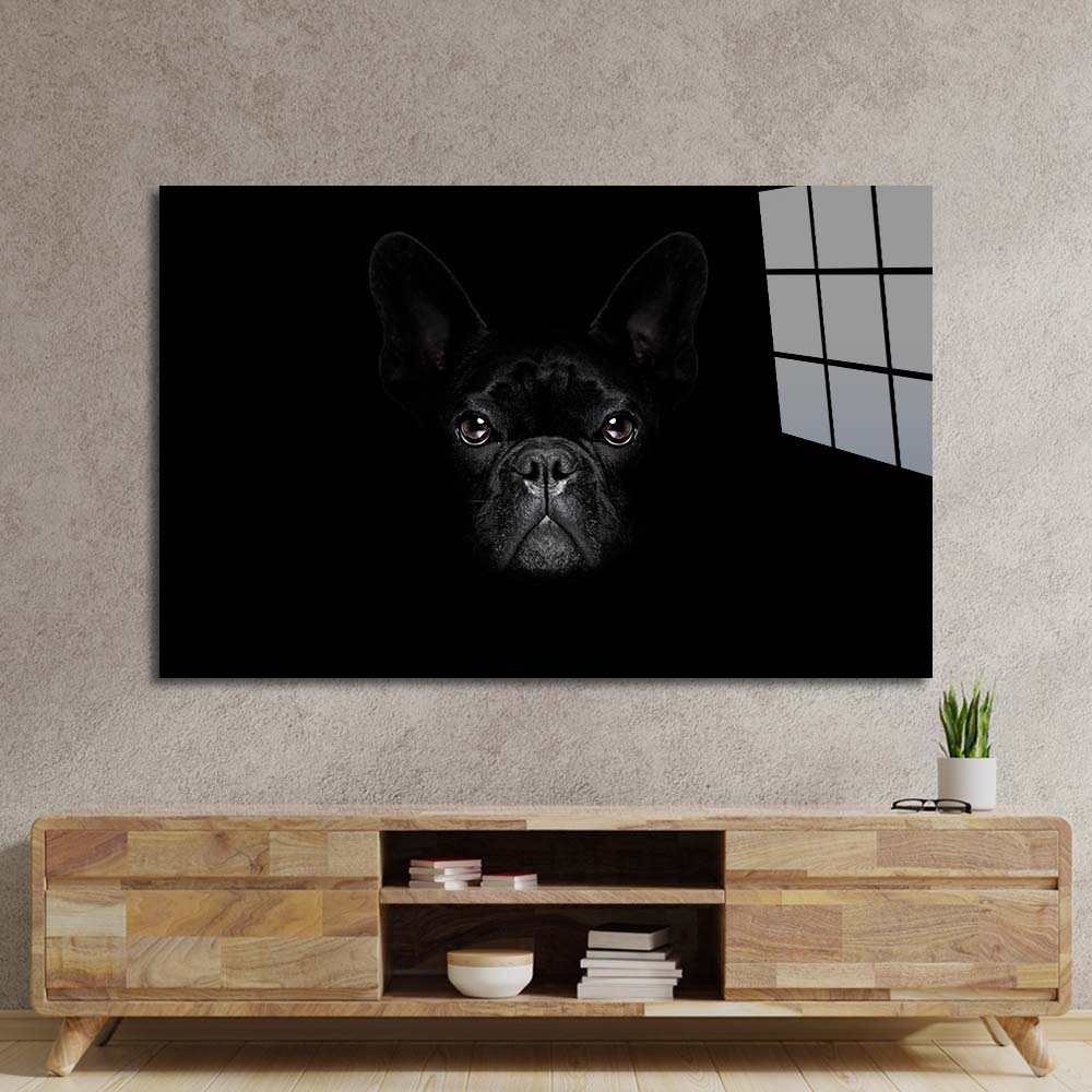 French Bulldog Black and White Photo Glass Wall Art